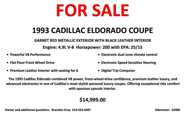 1993 Cadillac Eldorado Base 2dr Coupe — photo 2