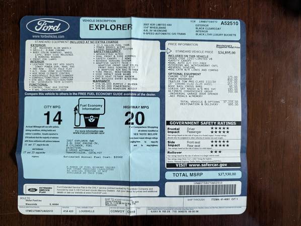 2007 Ford Explorer Limited V8 4dr 4x4 Automatic — photo 9